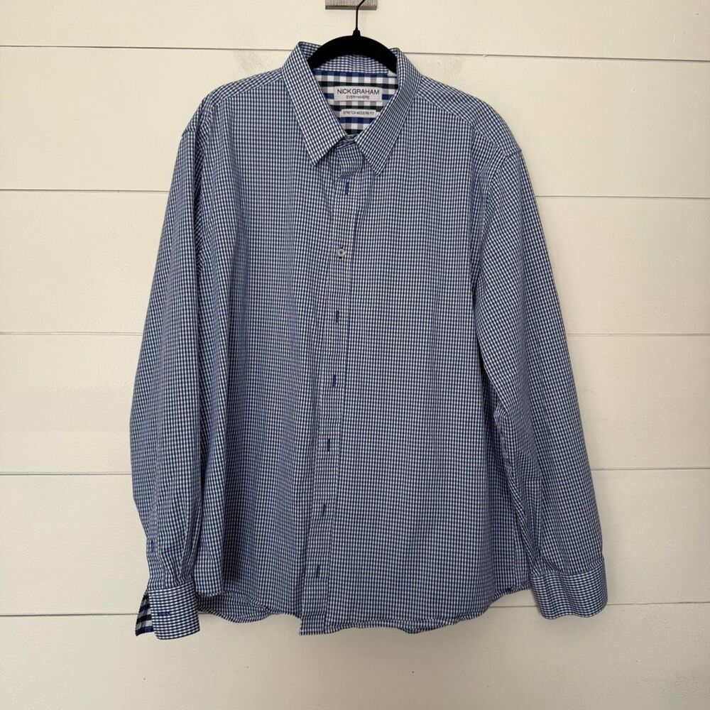 Nick Graham Men’s 2XL Blue Plaid Longsleeve Top Button Down